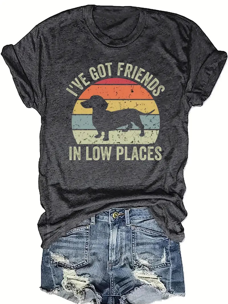 Women's Dog & Letter Print T-Shirt - Casual Short Sleeve Top for Spring & Summer