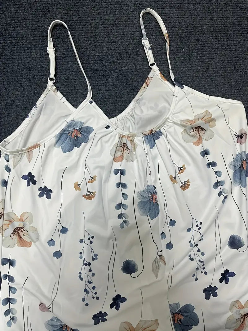 Floral Print Cami Jumpsuit, Casual Sleeveless Jumpsuit With Pockets For Spring & Summer, Women's Clothing
